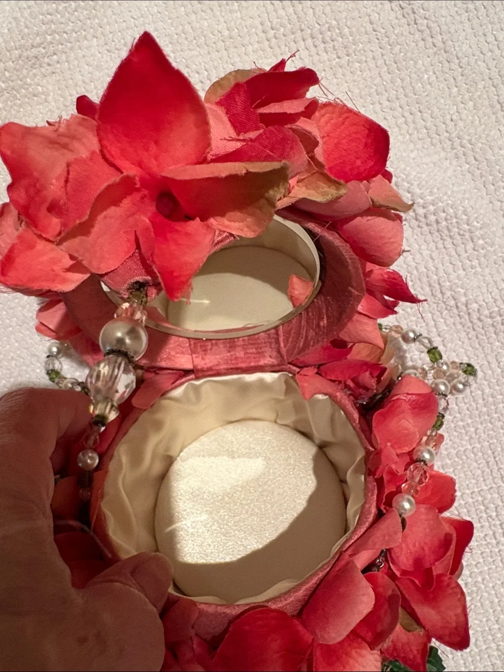 Silk Coral Hydrangea handbag with Pearls - Women Accessories